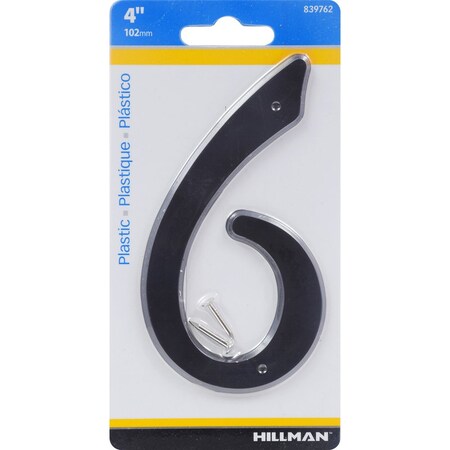 Hillman 4 in. Black Plastic Nail-On Number 6 1 pc, PK10 839762